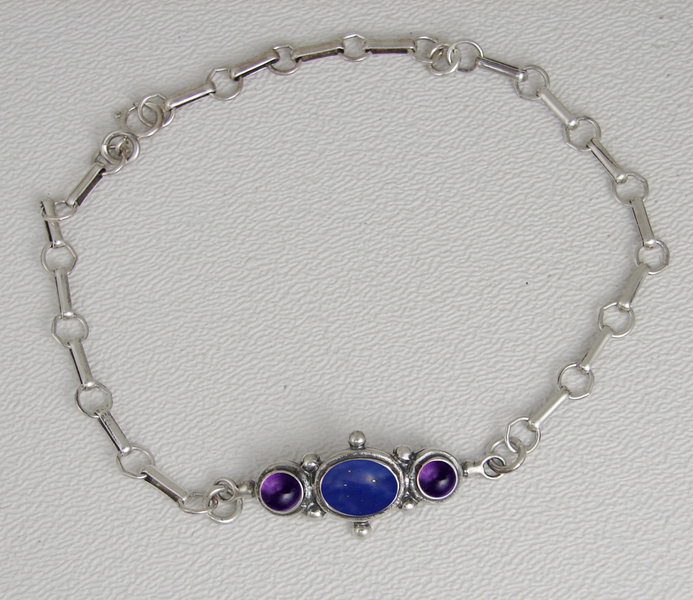 Sterling Silver Victorian Bracelet With Lapis Lazuli And Malachite